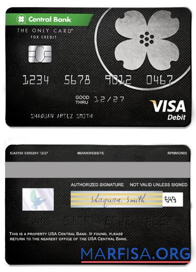 Realistic USA Central bank visa card sample